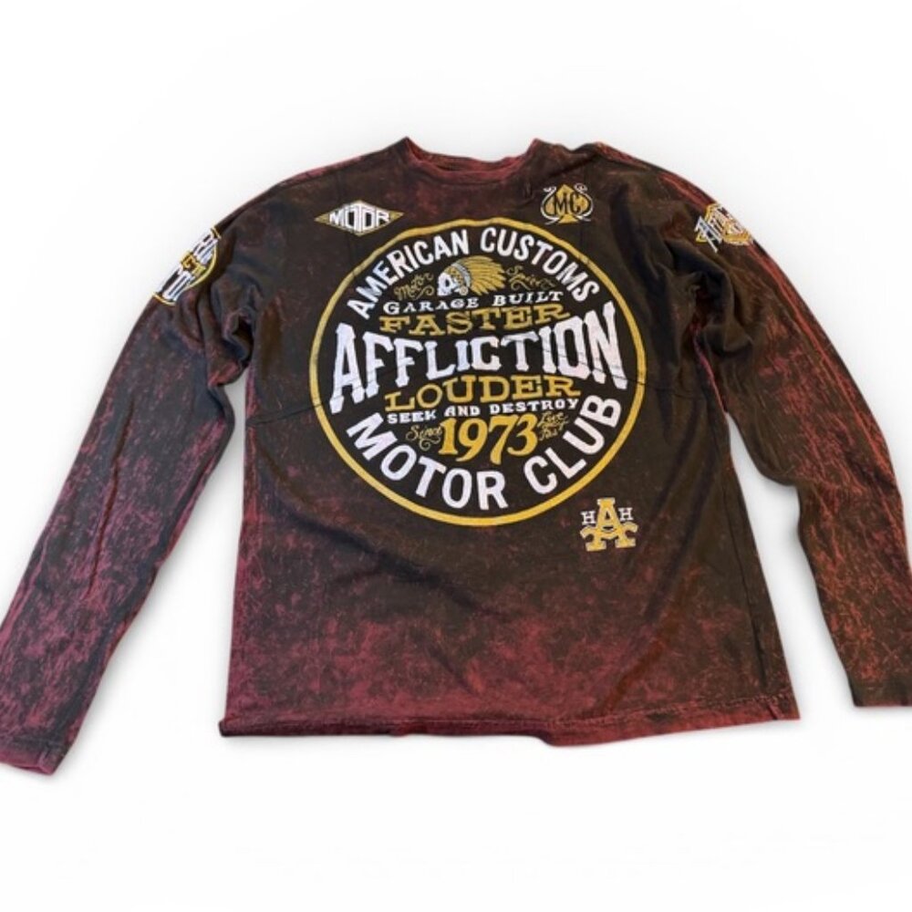Affliction American Customs Shirt Men’s L Reversible Red Graphic Y2K Biker Tatto